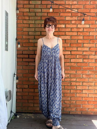 Taliah Boho Sleeveless Jumpsuit - Indigo-Dresses & RompersEE:SOME Taliah Boho Sleeveless Jumpsuit - Indigo | VerClare Boutique-Shop the EE:SOME Taliah Boho Sleeveless Jumpsuit in Indigo. 100% rayon, boho silhouette, flowy wide-leg, pull-on design, lightweight woven. Sizes S–L.-VerClare Boutique
