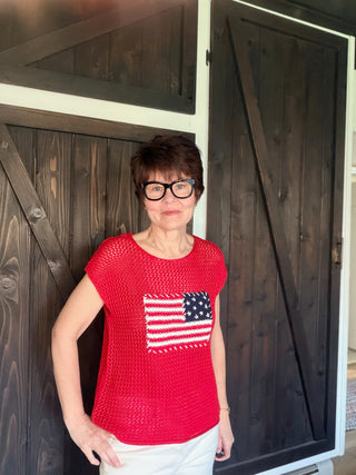 Red American Flag Sweater-ALL SALES FINAL-Tops-VerClare Boutique