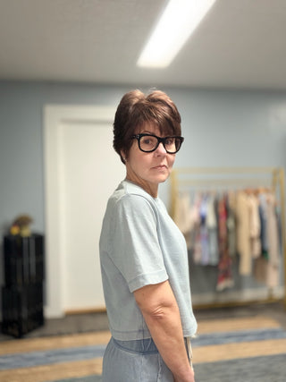 Curran Knit Denim Sweatshirt - Ocean Air Indigo