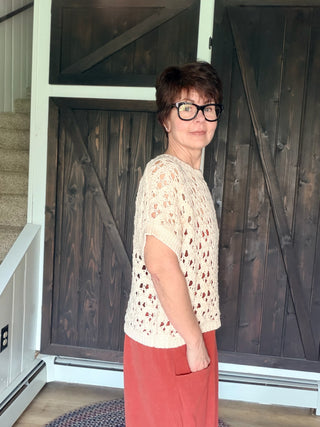 Lottie Crochet Open Knit Sweater - Oatmeal-SweatersLottie Crochet Open Knit Sweater - Oatmeal | VerClare Boutique-Shop the EE:SOME Lottie Crochet Sweater in Oatmeal — a breezy 100% cotton open knit with dolman sleeves and a relaxed boxy fit. Perfect for layering.-VerClare Boutique
