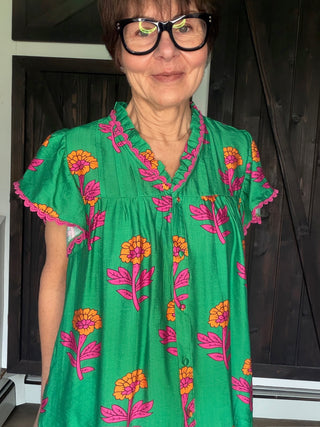 Mina Floral Ruffle Sleeve Top - Green Mix-Tops Basic PrintMina Floral Ruffle Sleeve Top | VerClare Boutique-Shop the Mina Floral Ruffle Sleeve Top by Umgee — a lightweight floral blouse with ruffle sleeves and a relaxed feminine fit. Available at VerClare Boutique.-VerClare Boutique