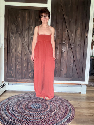 Quincy Spaghetti Strap Jumpsuit - Clay-Dresses & RompersQuincy Spaghetti Strap Jumpsuit - Clay | VerClare Boutique | Jenison MI -Shop the EE:SOME Quincy Jumpsuit in Clay — a breezy 100% cotton wide-leg style with spaghetti straps. True to size, perfect for vacation or everyday wear.-VerClare Boutique