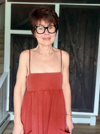 Quincy Spaghetti Strap Jumpsuit - Clay-Dresses & RompersQuincy Spaghetti Strap Jumpsuit - Clay | VerClare Boutique | Jenison MI -Shop the EE:SOME Quincy Jumpsuit in Clay — a breezy 100% cotton wide-leg style with spaghetti straps. True to size, perfect for vacation or everyday wear.-VerClare Boutique