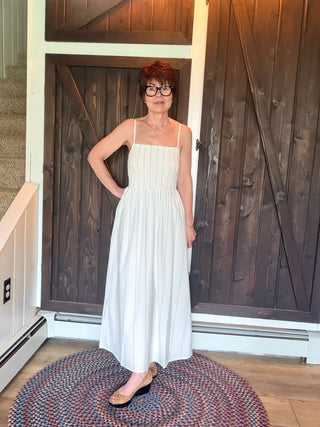Bayside Stripe Midi Dress - White-Dresses & RompersZ Supply Bayside Stripe Midi Dress – White | VerClare Boutique-Shop the Z Supply Bayside Stripe Midi Dress in White. 100% cotton poplin, smocked bodice, square neck, spaghetti straps. Sizes XS–L.-VerClare Boutique