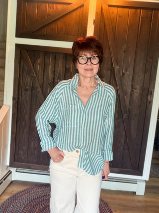 The Perfect Line Top - La Palma-Tops CasualZ Supply The Perfect Line Top - La Palma | VerClare Boutique-Shop the Z Supply Perfect Line Top in La Palma. Linen-rayon striped button-up, relaxed fit, curved hem. Sizes XS–L.-VerClare Boutique