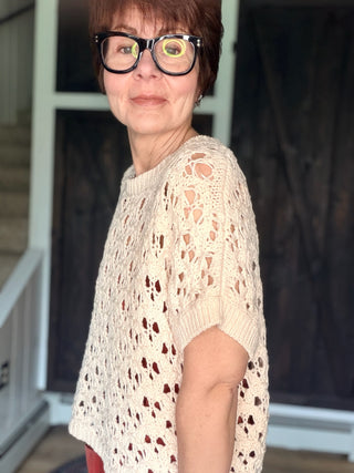 Lottie Crochet Open Knit Sweater - Oatmeal-SweatersLottie Crochet Open Knit Sweater - Oatmeal | VerClare Boutique-Shop the EE:SOME Lottie Crochet Sweater in Oatmeal — a breezy 100% cotton open knit with dolman sleeves and a relaxed boxy fit. Perfect for layering.-VerClare Boutique