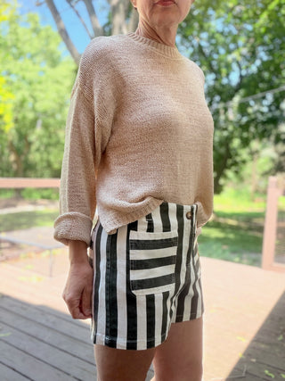 Helia Mineral Striped Shorts - Matcha Foam-BottomsEE:SOME Helia Mineral Striped Shorts - Matcha Foam | VerClare Boutique-Shop the EE:SOME Helia Mineral Striped Shorts in Matcha Foam. Mineral-washed cotton knit, stripe detail, stretch fabric, relaxed everyday silhouette. Sizes S–L.-VerClare Boutique