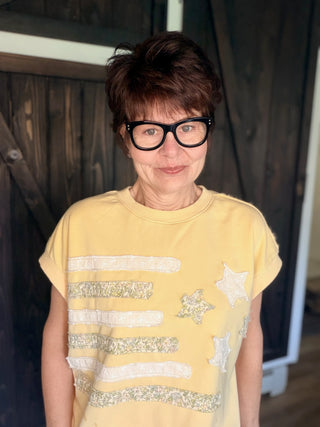 Stars and Stripes Patch Washed Sleeveless Top - Butter Yellow-Tops CasualStars and Stripes Patch Washed Sleeveless Top - Butter Yellow | VerClare Boutique-Shop the Mittoshop Stars and Stripes Patch Washed Sleeveless Top in Butter Yellow at VerClare Boutique. Oversized French terry tank with patchwork detail. Free US shipping on eligible orders.-VerClare Boutique