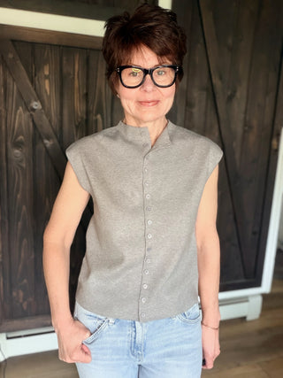 Emilie Cap Sleeve Mock Neck Cardigan - Heather Grey