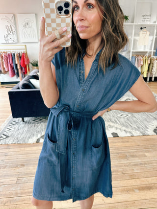 Annalise Mini Denim Look Dress - Med Wash