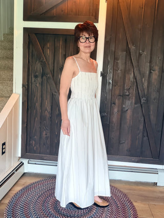 Bayside Stripe Midi Dress - White-Dresses & RompersZ Supply Bayside Stripe Midi Dress – White | VerClare Boutique-Shop the Z Supply Bayside Stripe Midi Dress in White. 100% cotton poplin, smocked bodice, square neck, spaghetti straps. Sizes XS–L.-VerClare Boutique