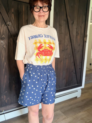 Lucille Woven Polka Dot Print Shorts - Dusty Blue-BottomsLucille Woven Polka dot Print Shorts - Dusty Blue | VerClare Boutique | Jenison MI -Woven Polka dot Print Shorts are a lightweight woven polka-dot short featuring elastic waist and side pockets. Free US shipping from VerClare Boutique.-VerClare Boutique