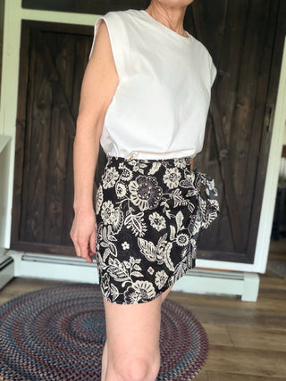 Lorna Luz Floral Mini Skirt - Black-BottomsZ Supply Lorna Luz Floral Mini Skirt - Black | VerClare Boutique-Z Supply Lorna Luz Floral Mini Skirt in Black. Wrap-style, high-rise mini in lightweight rayon-cotton voile. True to size. Shop at VerClare Boutique.-VerClare Boutique