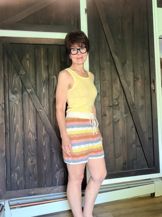 Desert Bloom Drawstring Shorts-shortsIn February Desert Bloom Drawstring Shorts – Striped | VerClare Boutique-Shop the In February Desert Bloom Drawstring Shorts — elastic waistband, scalloped hem, fully lined. Pairs with the matching polo top. Sizes S–L.-VerClare Boutique