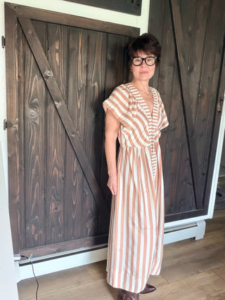 Eira Striped Button-Front Midi Dress - Latte