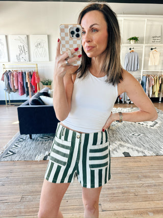 Helia Mineral Striped Shorts - Matcha Foam-BottomsHelia Mineral Striped Shorts - Matcha Foam | VerClare Boutique | Jenison MI -Mineral Striped Shorts are a beautiful mineral-washed cotton knit striped short featuring a soft lived-in finish, comfortable stretch fabric, and an easy everyday silhouette. Free US shipping from VerClare Boutique.-VerClare Boutique