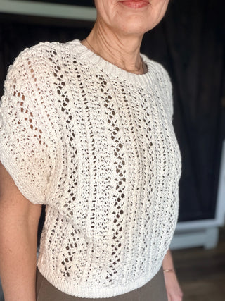 Ballast Crochet Top - White-Tops CasualBallast Crochet Top - White | VerClare Boutique | Jenison MI -The Z Supply Ballast Crochet Top is a beautiful rope yarn crochet knit short-sleeve top featuring all-over crochet detailing, a classic crew neckline, and a lightweight, textured feel. It fits true to size with a relaxed, flattering silhouette — perfect for layering, beach days, vacations, or everyday wear. Made from a soft cotton-blend rope yarn, this piece adds effortless texture while keeping your look br