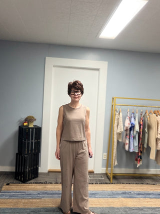 Scout Jersey Crop Flare Pant - Perfectly Taupe-BottomsScout Jersey Crop Flare Pant - Perfectly Taupe | VerClare Boutique | Jenison MI -The Z Supply Scout Jersey Crop Flare Pant is a beautiful cotton jersey knit cropped flare pant featuring a wide-leg flare silhouette, a comfortable elastic waistband, and a soft mineral wash finish. They fit true to size with a relaxed, flattering drape — perfect for casual days, travel, lounging, or everyday wear. Made from a midweight 100% cotton knit, this piece delivers 