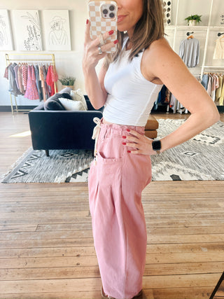 Valoria Barrell Pull-On Twill Jeans - Tea Rose-BottomsValoria Barrell Pull-On Twill Jeans - Tea Rose | VerClare Boutique | Jenison MI -Barrel Pull-On Twill Jeans are a beautiful soft stretch twill barrel-leg pant featuring a contemporary wide barrel silhouette, a corded drawstring waistband, and seamed panel detailing throughout. Free US shipping from VerClare Boutique.-VerClare Boutique