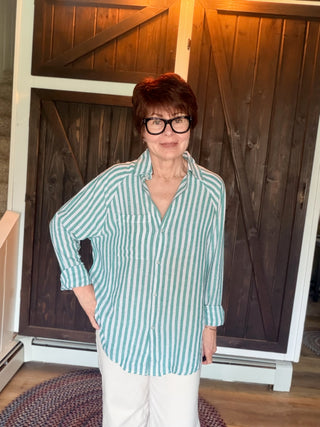 The Perfect Line Top - La Palma-Tops CasualZ Supply The Perfect Line Top - La Palma | VerClare Boutique-Shop the Z Supply Perfect Line Top in La Palma. Linen-rayon striped button-up, relaxed fit, curved hem. Sizes XS–L.-VerClare Boutique
