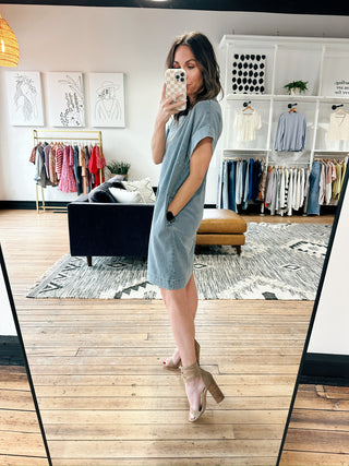SHE + SKY Paola Denim Back Button Mini Dress - Denim Blue | VerClare Boutique Medium SHE + SKY Paola Denim Back Button Mini Dress - Denim Blue | VerClare Boutique Medium