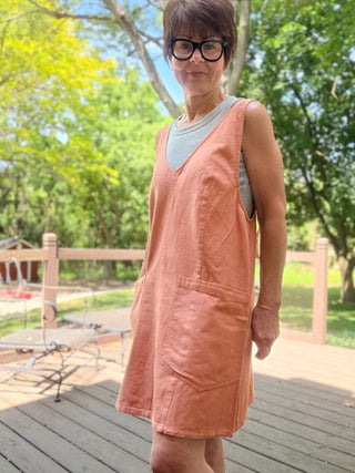Rosie Wash Denim Mini Dress-Dresses & RompersRosie Acid Wash Denim Mini Dress – Washed Apricot | VerClare Boutique-Shop the Rosie Wash Denim Mini Dress in Washed Apricot. 100% cotton rigid denim, acid wash, adjustable straps, front pockets. Sizes S–L.-VerClare Boutique