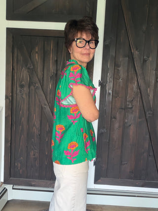 Mina Floral Ruffle Sleeve Top - Green Mix-Tops Basic PrintMina Floral Ruffle Sleeve Top | VerClare Boutique-Shop the Mina Floral Ruffle Sleeve Top by Umgee — a lightweight floral blouse with ruffle sleeves and a relaxed feminine fit. Available at VerClare Boutique.-VerClare Boutique