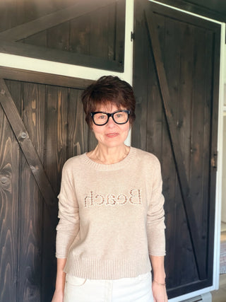 Beach Embroidered Sweater - Natural Heather-SweatersBeach Embroidered Sweater - Natural Heather | VerClare Boutique | Jenison MI -Say it with your sweater. The Z Supply Beach Embroidered Sweater in Natural Heather features a playful "Beach" cutwork embroidered graphic across the chest — a subtle, textural detail that feels effortlessly cool without trying too hard. The warm, neutral tone pairs with everything, and the relaxed crew neckline with ribbed cuffs and hem give it a polished, put-together finish. F