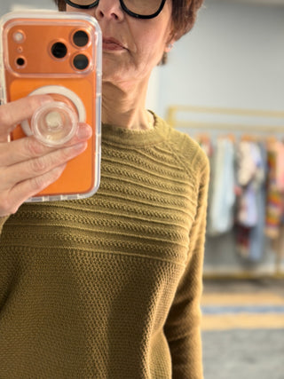 Lucy Cotton Sweater - Olive-SweatersLucy Cotton Sweater | VerClare Boutique | Jenison MI -Cotton Sweater is a beautiful long sleeve 100% cotton sweater featuring a round, scalloped collar with contrast top and bottom. Made from a 100% cotton fabric. Free US shipping from VerClare Boutique.-VerClare Boutique