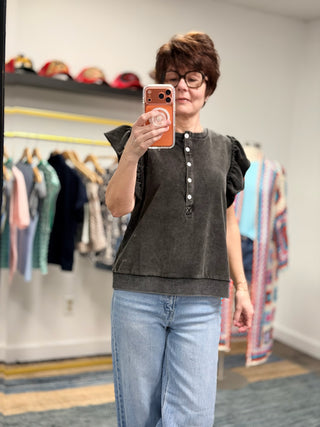 Zella Raw Edge Flutter Sleeve Top - Black