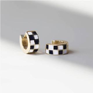 Black & White Checkered Enamel Huggies-Accessories-VerClare Boutique