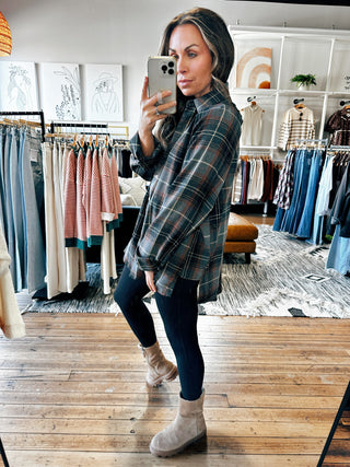 Side View. Katie Flannel-Grey-Tops Casual-VerClare Boutique