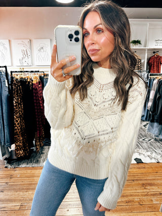 Lace Detail Crew Neck Sweater Top-2 Colors-Tops Basic Solid-VerClare Boutique