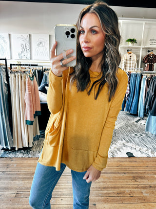 Mustard View. Two Pocket Knit Pullover-5 Colors-Tops Basic Solid-VerClare Boutique