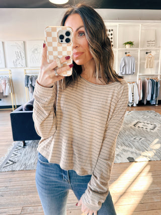 Coffee Date Long Sleeve Top-Tops Basic PrintWomen's Top | VerClare Boutique-Coffee Date Long Sleeve Top: Sizes: S,M,L. Color: Light Mocha. Fabric: 55% Polyester, 40% Rayon, 5% Spandex. Free Shipping on $100+ orders with VerClare Boutique. -VerClare Boutique