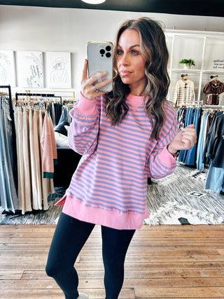 Pink purple view. Addie Stripe Pullover-2 Colors-Jackets & Kimonos-VerClare Boutique