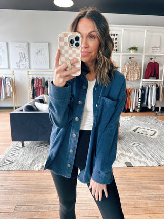All Day Knit Denim Jacket – Indigo-Jackets & KimonosAll Day Knit Denim Jacket – Indigo | VerClare Boutique | Chenoa, IL-Shop the All Day Knit Denim Jacket in Indigo at VerClare Boutique. A soft, comfortable women’s knit denim jacket perfect for everyday wear and easy layering.-VerClare Boutique