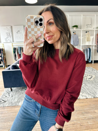 Burgundy Crop Sweatshirt-jackets & Kimonos-VerClare Boutique