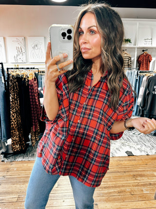 Holiday Plaid Button Shirt-2 Colors-Tops Casual-VerClare Boutique