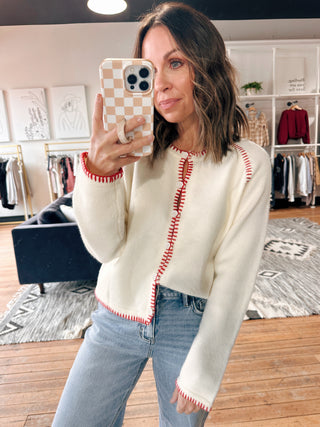 Delyra Contrast Blanket Stitch Cardigan-Sweaters-VerClare Boutique