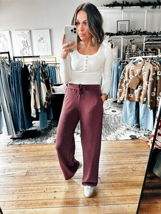 Front View. Beatrix Front Tie Wide Leg Pant-Bottoms-VerClare Boutique