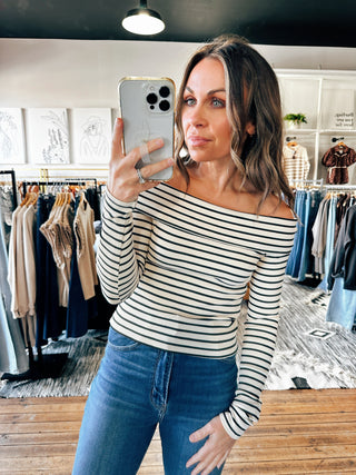 Blink Stripe Off Shoulder-Tops Casual-VerClare Boutique