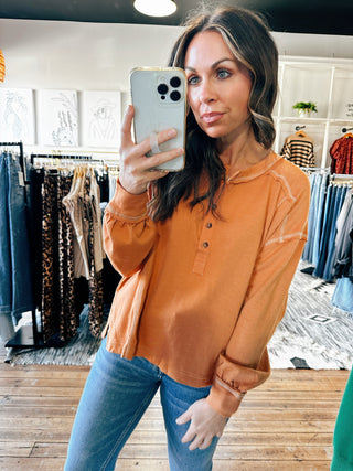 Rust View. Hannah Henley Stitched Top-4 Colors-Tops Basic Solid-VerClare Boutique