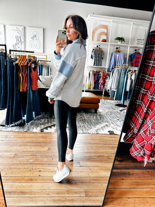 Stormie Grey Henley Sweatshirt-Jackets & Kimonos-VerClare Boutique