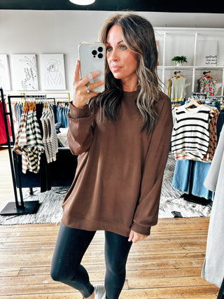 Chocolate View. Legging Ribbed Knit Pullover-4 Colors-Tops Basic Solid-VerClare Boutique