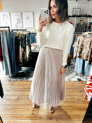 Front View. Blush Pleated Classic Skirt-Bottoms-VerClare Boutique