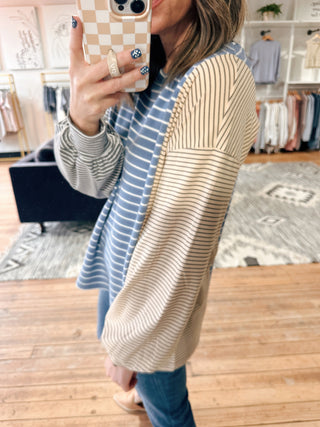 Belle Stripe Soft Brushed Top - Denim Blue Combo-Tops Basic SolidBelle Stripe Soft Brushed Top – Denim Blue Combo | VerClare Boutique | Chenoa, IL-Soft brushed striped top in a denim blue combo with a relaxed, cozy feel. Easy everyday layering piece with timeless style. Free US shipping from VerClare Boutique.-VerClare Boutique