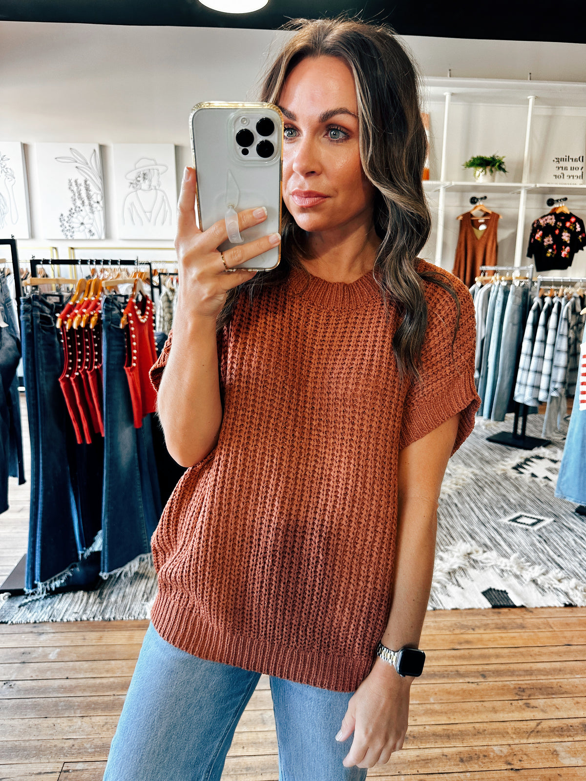 Front View. Boxy Rust Sweater-Sweater-VerClare Boutique