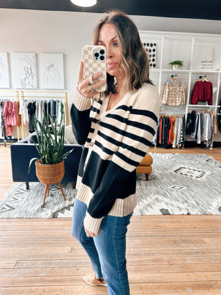 Maren Striped Sweater Cardigan-Sweaters-VerClare Boutique
