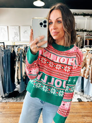 Front View. Holly Jolly Sweater Top-Sweaters-VerClare Boutique